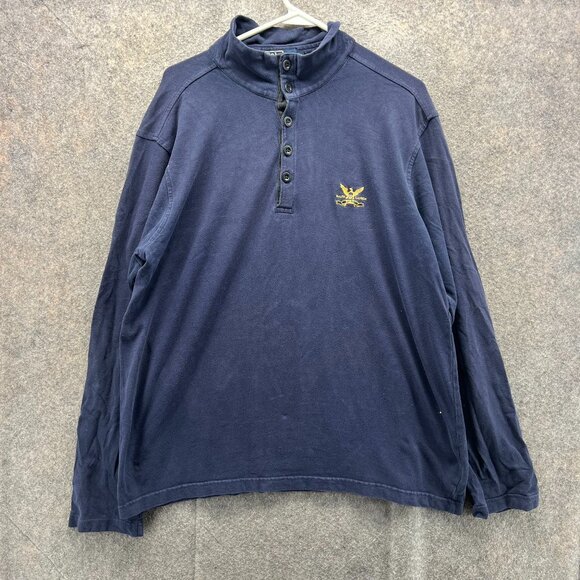 Vintage Ralph Lauren Pullover Men XL Blue Sweatshirt Henley Eagle Military 90s - Picture 1 of 10